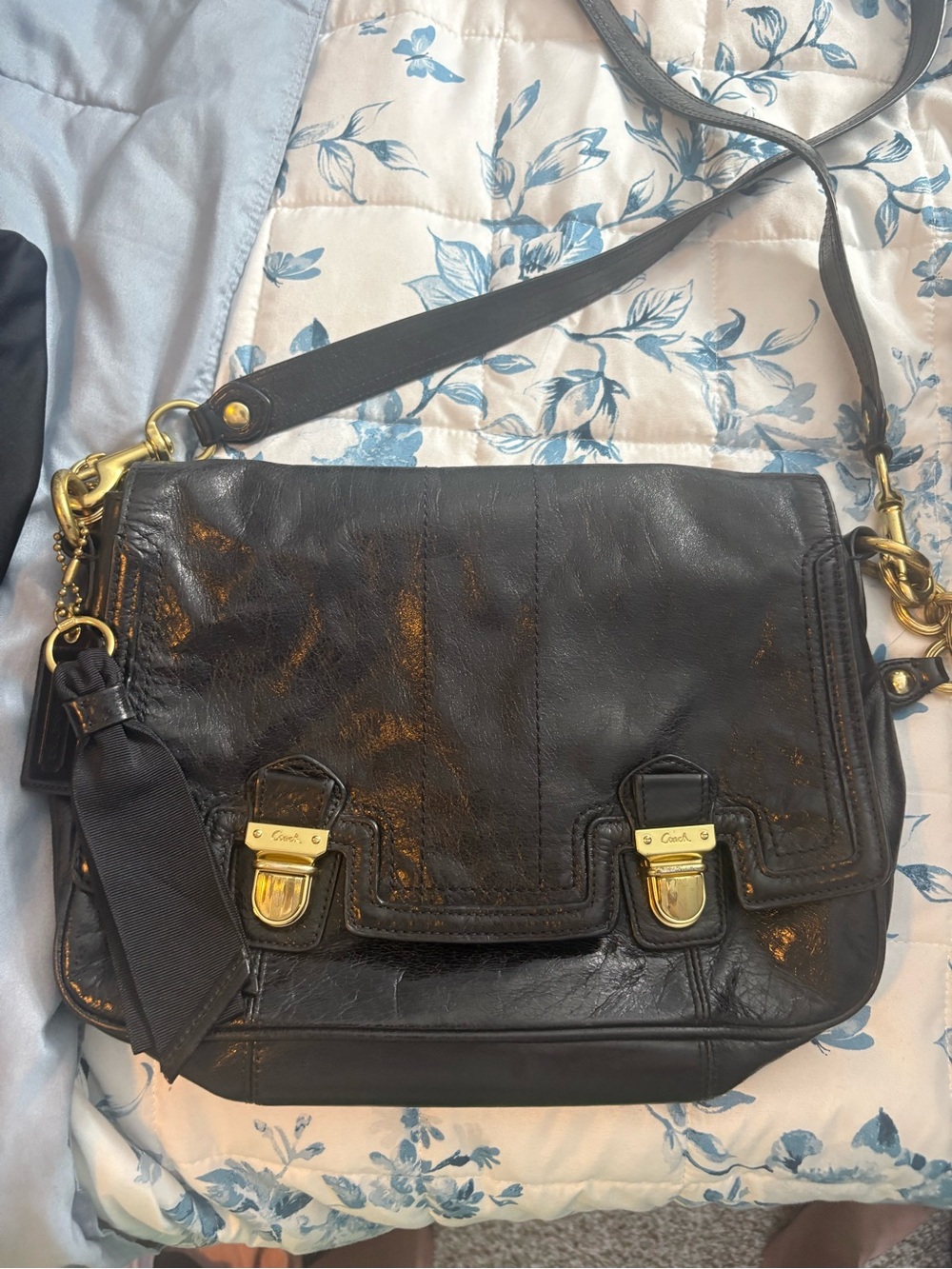 Coach Black Leather Crossbody Bag with Gold Hardware